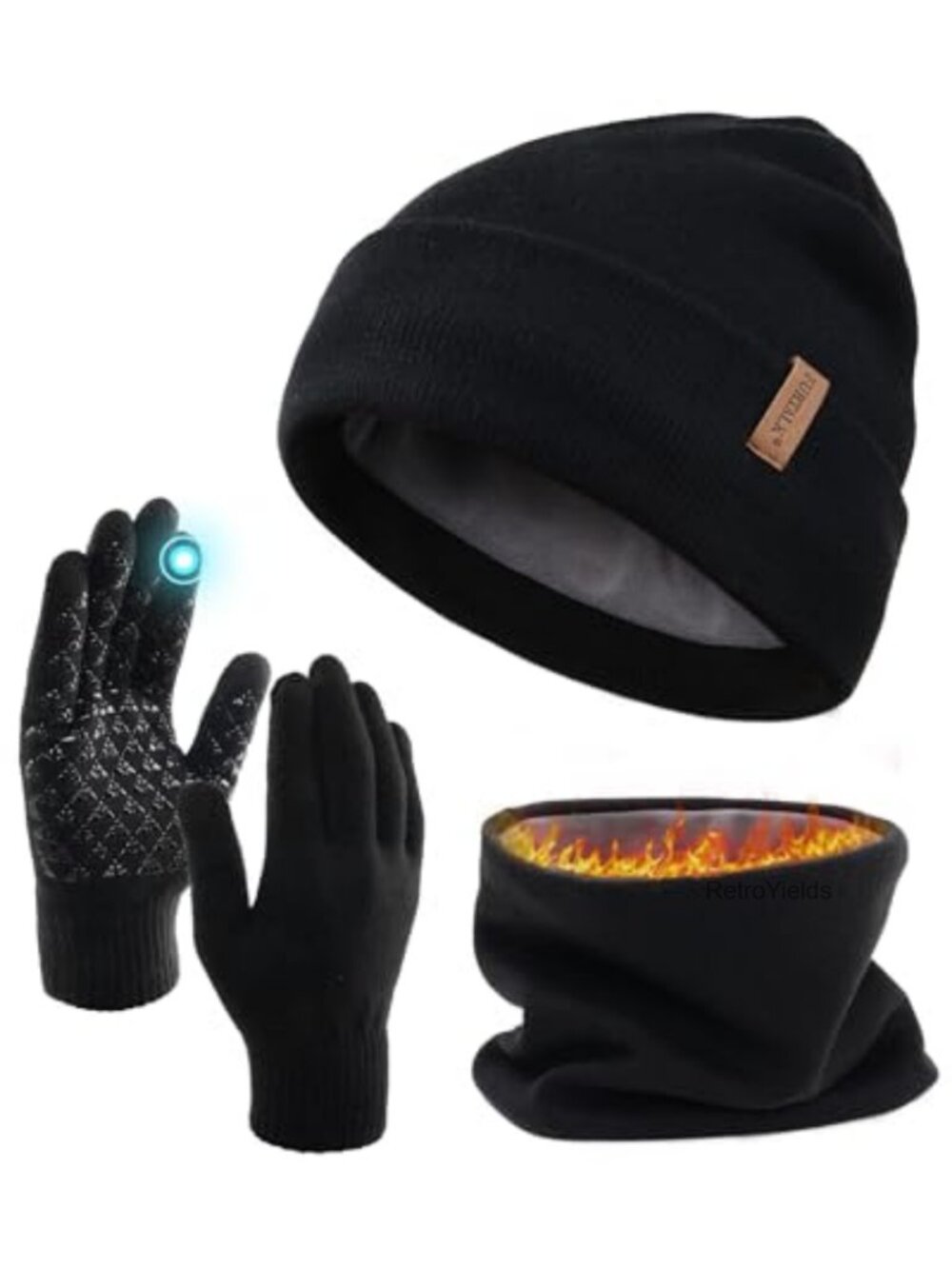 Men's Winter Knit Beanie Scarf Touchscreen Gloves 3 Pc Set Acrylic Fleece